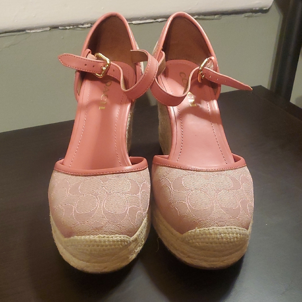 Coach Pink Espadrille Wedge Shoes
